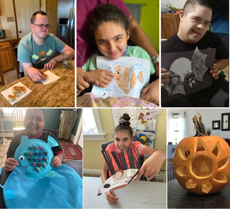 SCSSSD students proudly display the projects they worked on this summer, which included drawings, pretzel making, and watching a pumpkin grow from a seed that was then carved by their teacher while they watched online.